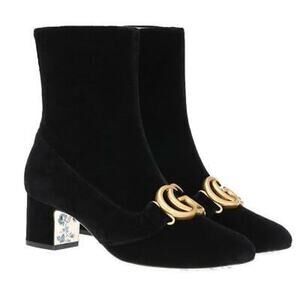 Gucci Marmont Victoire Black Velvet Ankle Boots Size 39